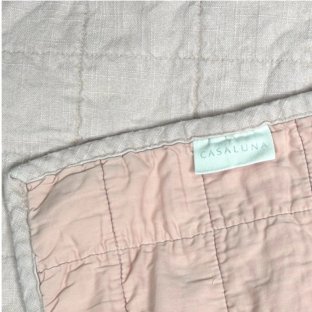 Casaluna Heavyweight Quilt Linen Blend Blush Pink Textured Solid Boho King Plus